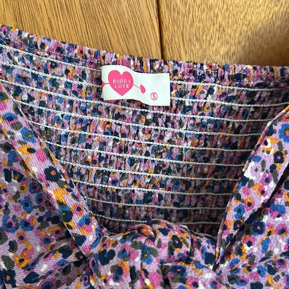 MILLIE SMOCKED TIE FRONT TOP - DITZY PURPLE - Picture 4 of 9